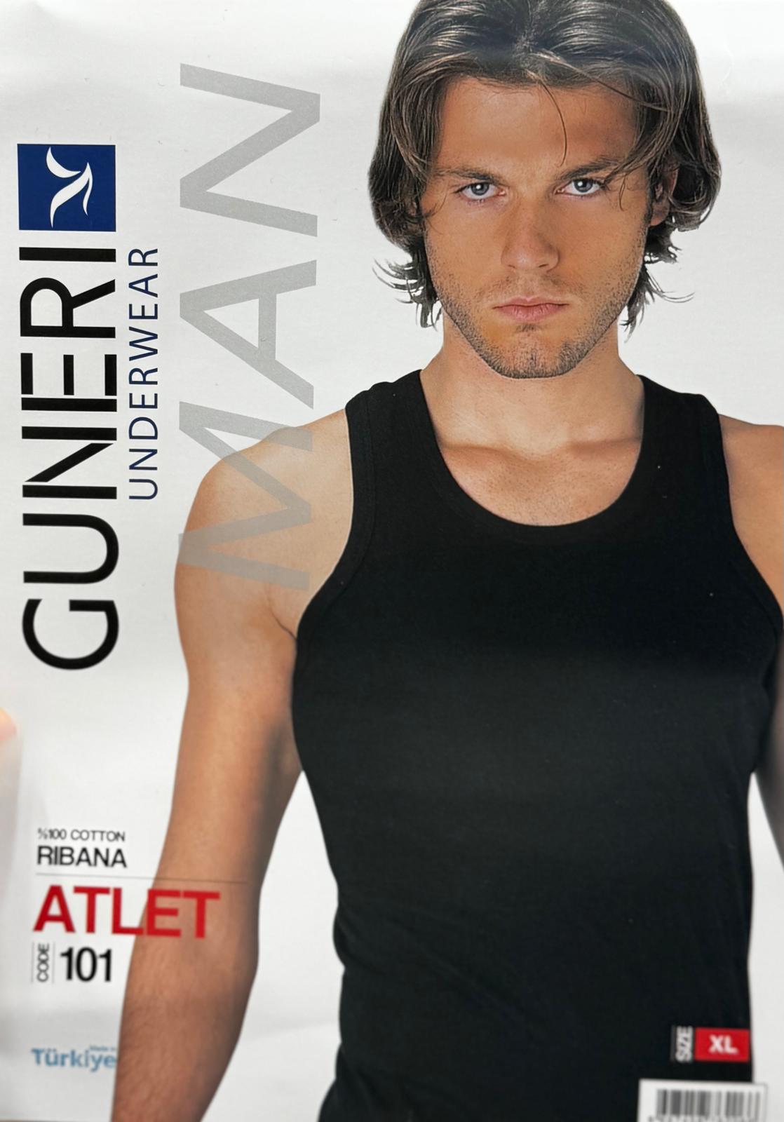 Güneri Erkek Ribana Atlet %100 Pamuk Siyah