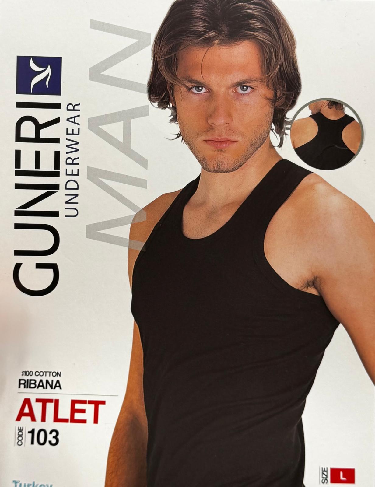 Güneri Erkek Ribana Atlet %100 Pamuk Rambo Siyah