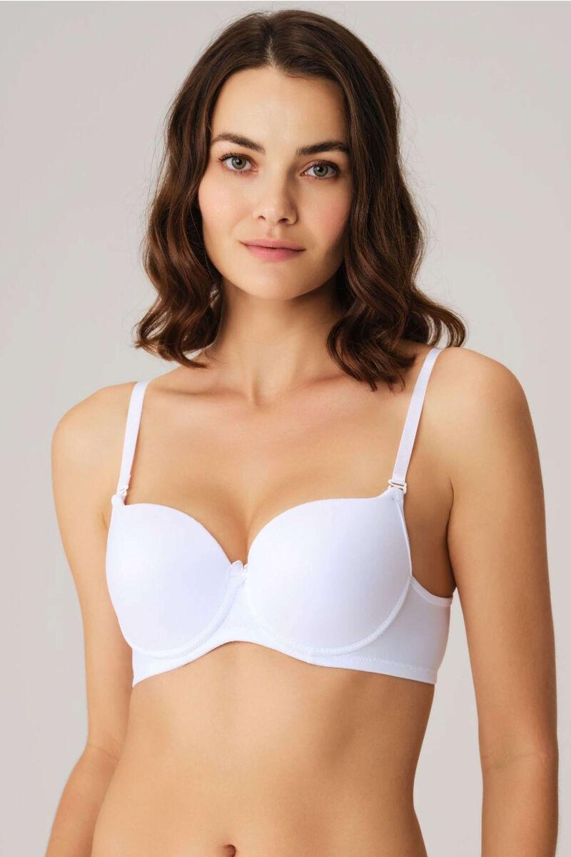 Kadın Balenli Desteksiz Dolgusuz Askıları Çıkabilen Günlük Klasik T-Shirt Sütyen Beyaz