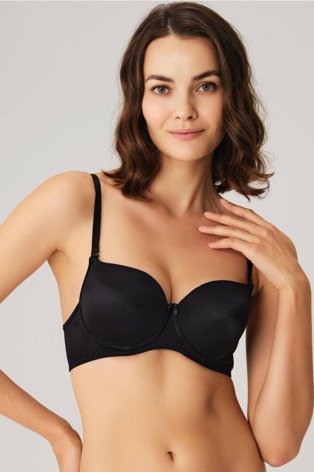 Kadın Balenli Desteksiz Dolgusuz Askıları Çıkabilen Günlük Klasik T-Shirt Sütyen Siyah