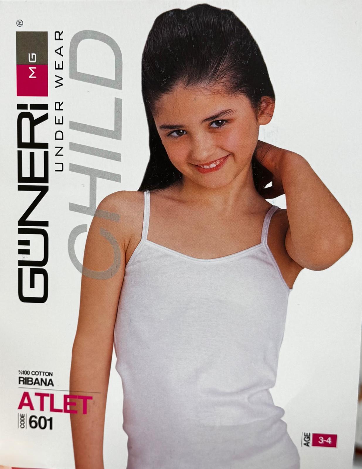 Güneri Kız Çocuk İp Askılı Ribana Atlet %100 Pamuk Beyaz