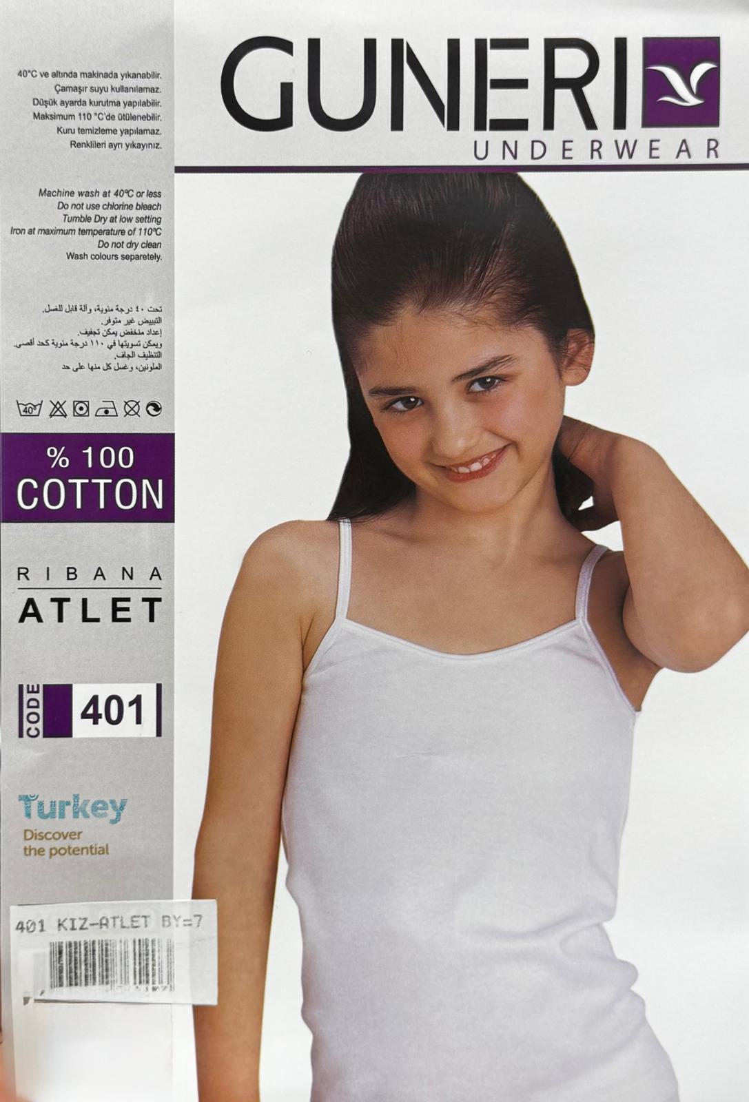 Güneri Kız Çocuk İp Askılı Ribana Atlet %100 Pamuk Beyaz