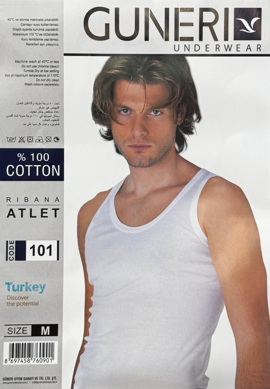 Güneri Erkek Ribana Atlet %100 Pamuk Beyaz